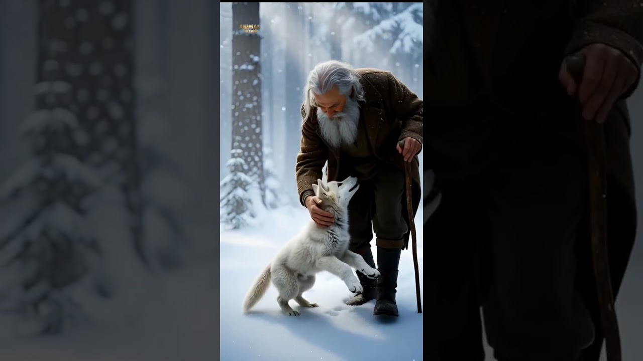 Tiny Snow Wolf Cub Saves His Trapped Mother with Old Man's Help! 