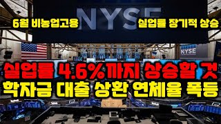 실업률 장기적으로 4.6%까지 상승할 것. 학자금 대출 연체율 폭등 (6월 비농업고용)