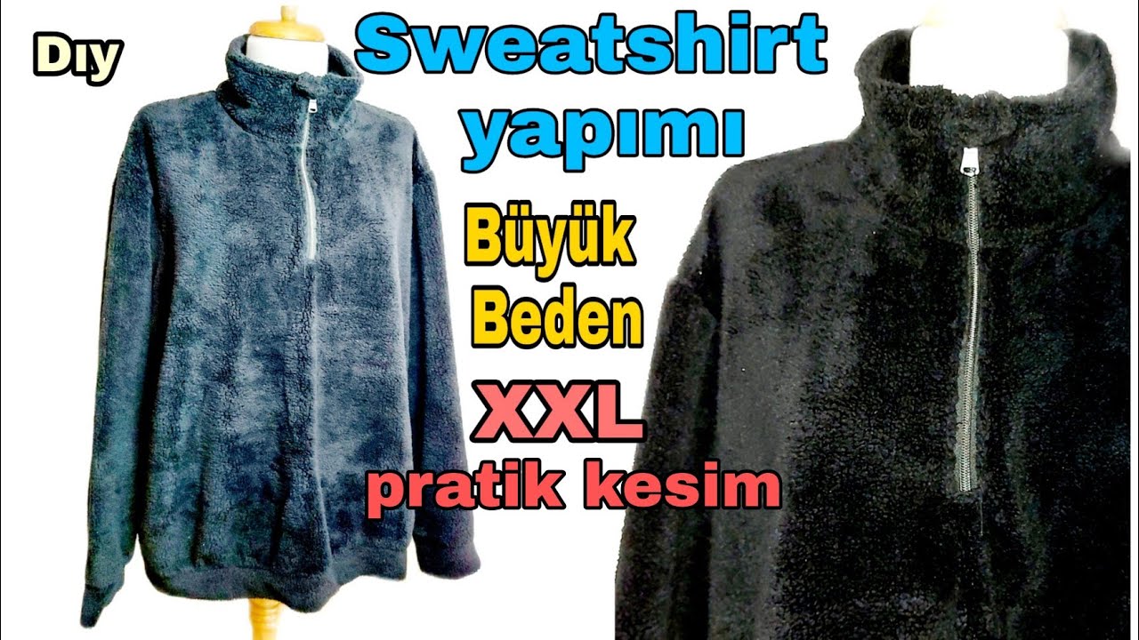 Pratik kesim sweatshirt kesimi ve dikimi (büyük beden XXL) Plus size sweatshirt making without mold