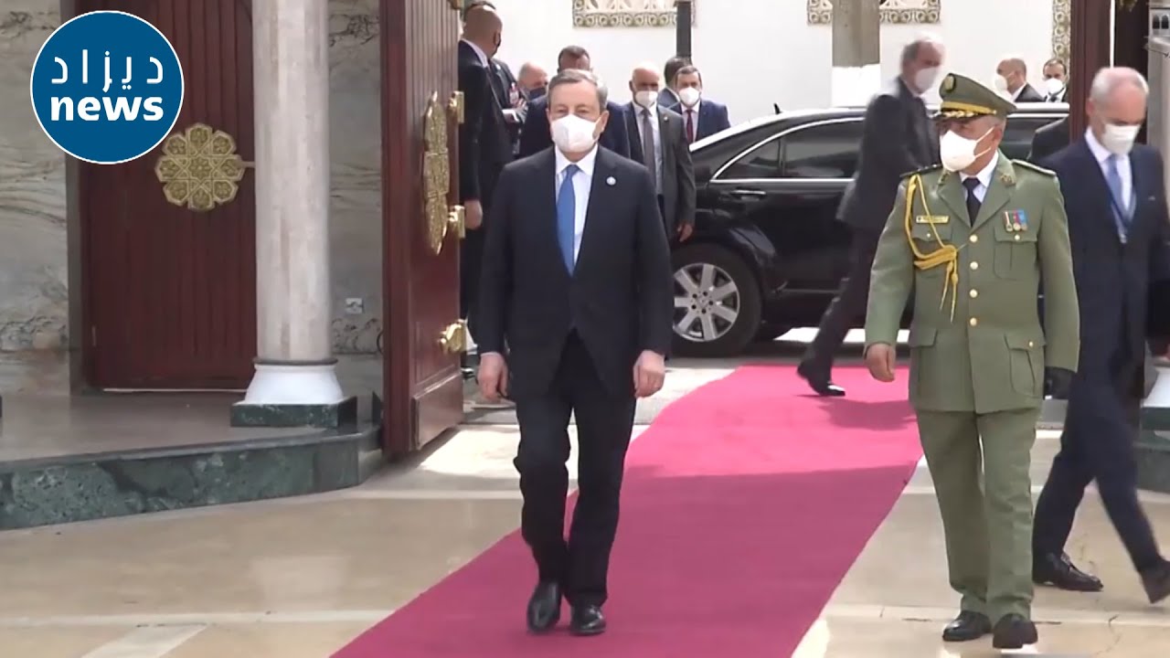 شاهدوا كيف تم استقبال رئيس وزراء إيطاليا بقصر المرادية من طرف الرئيس تبون