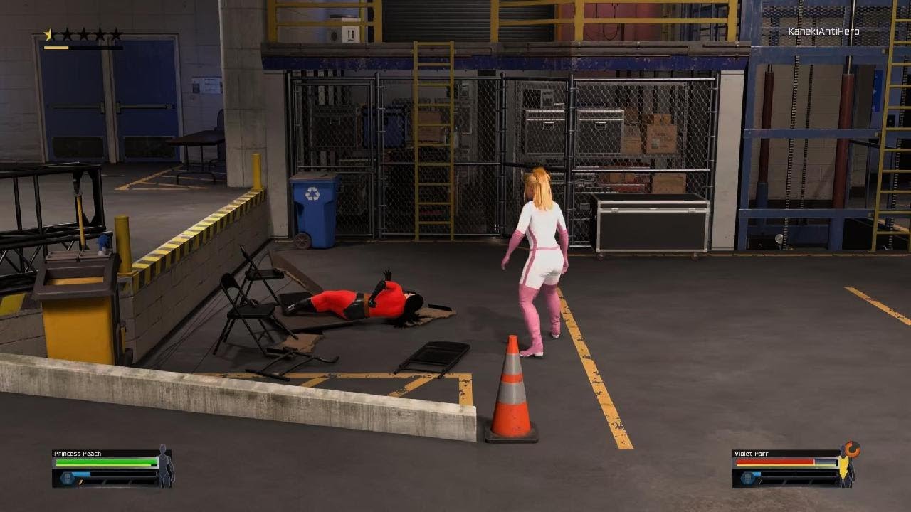 WWE 2K25 Принцесса Пич против Вайолет Парр закулисная драка