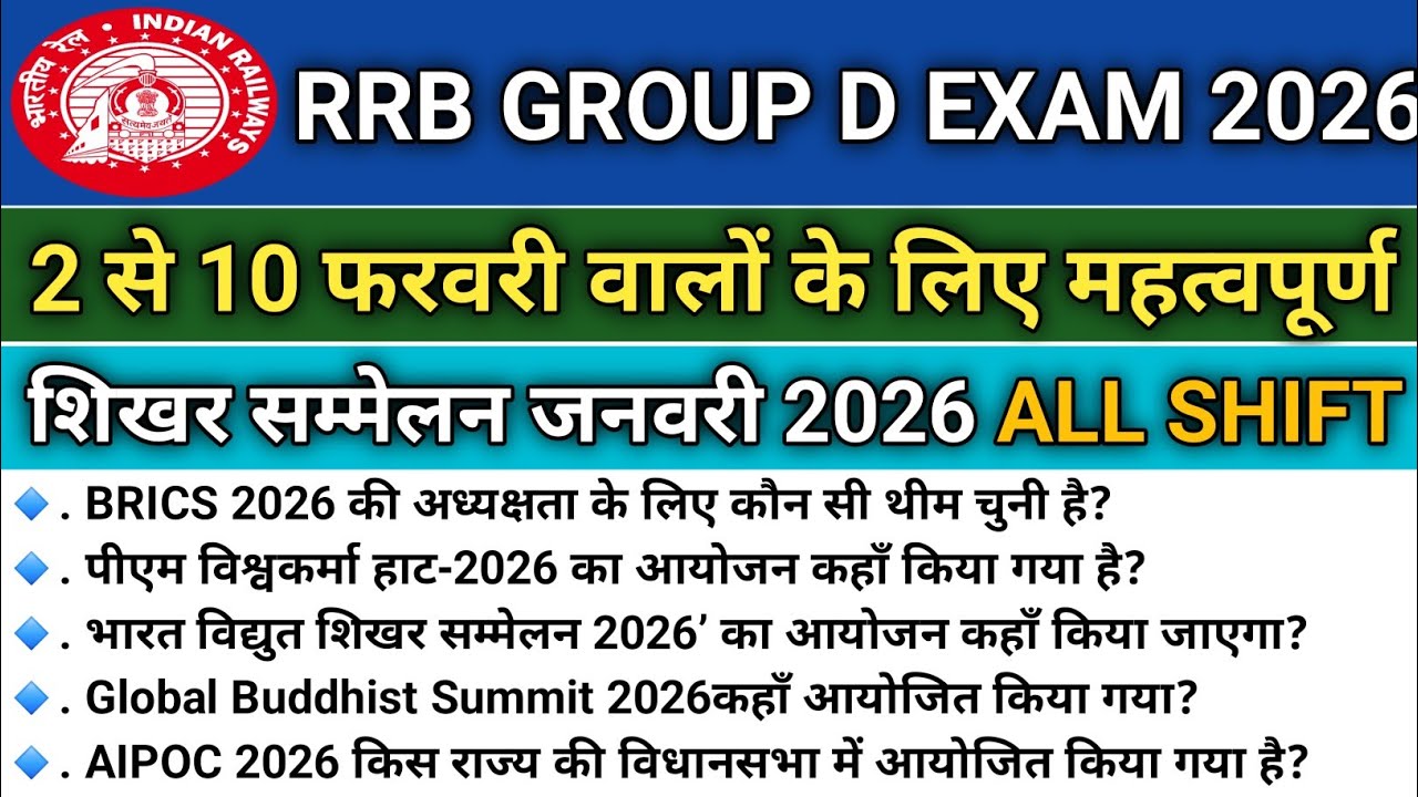 RRB GROUP D ANALYSIS 2026| RRB GROUP D exam Most imp Summits January 2026 for 2 to 10 Feb paper 2026