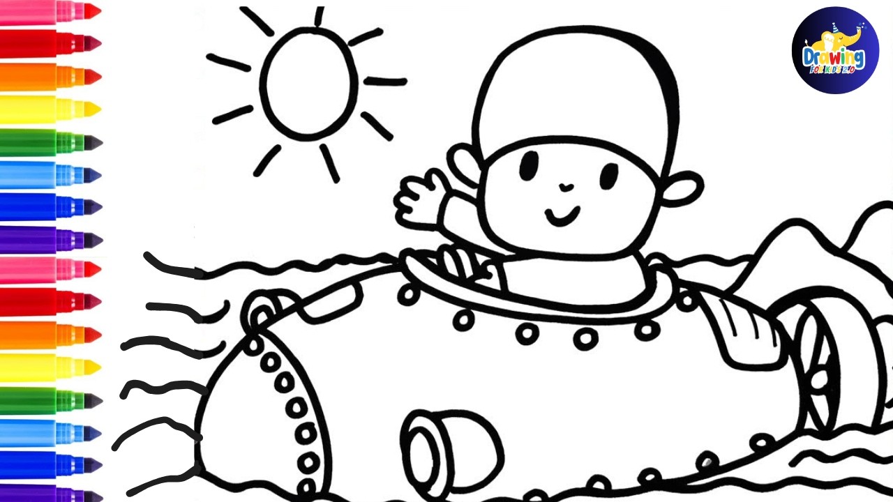 Нарисуйте и раскрасьте Покойо в подводной лодке 👶🛩️🌈 Рисунки для детей @dibujos-felices @pocoyo