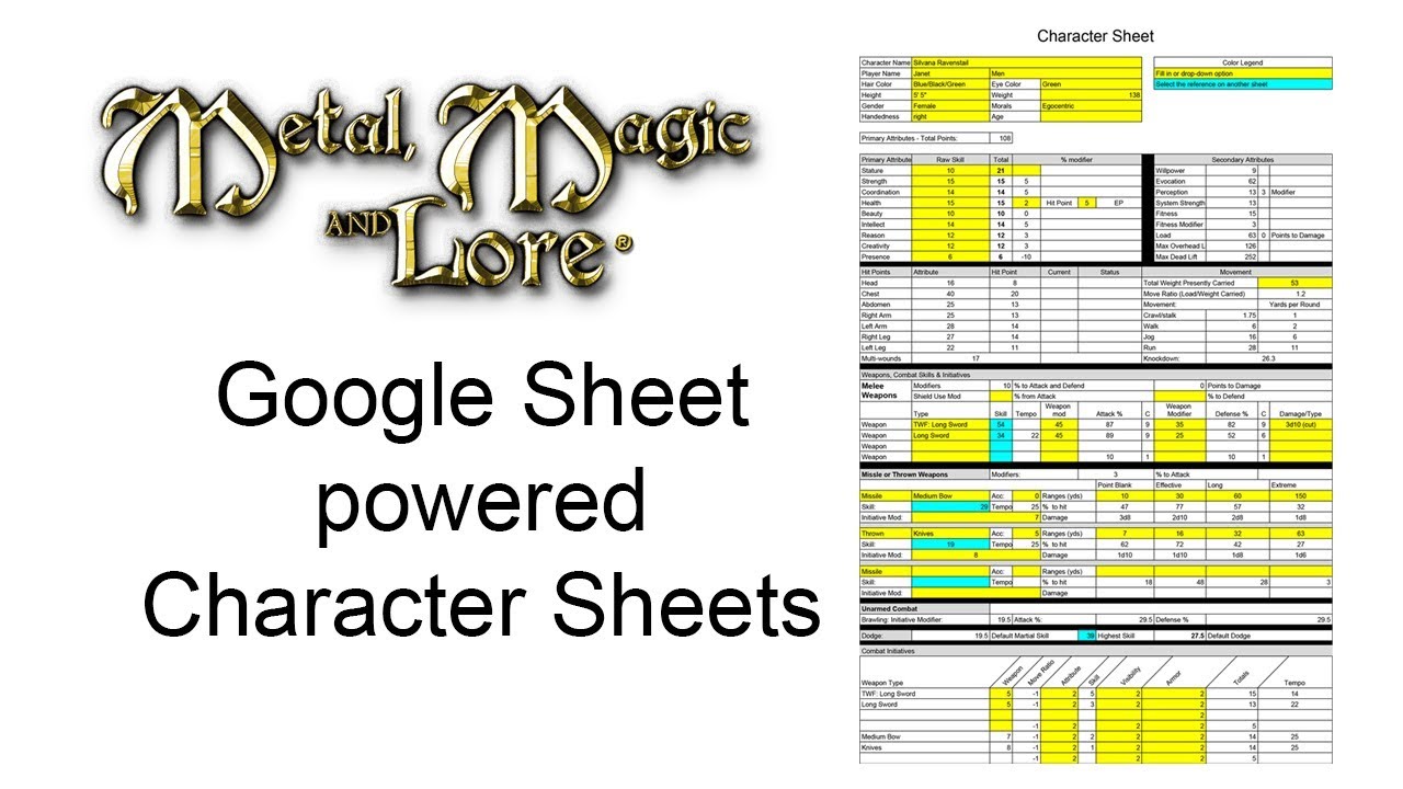 Google Sheet Character Sheets Youtube