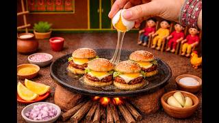 Mini + Egg +Burger  Cooking ASMR😍 | MiniatureCooking #hindicartoon  satisfying