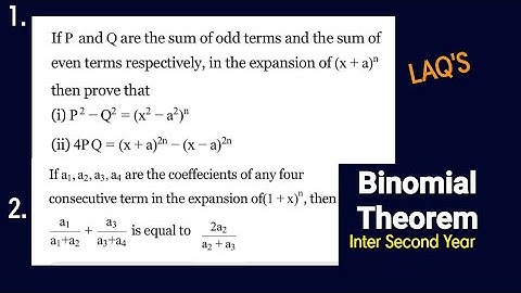 #binomialtheorem Sum Of odd terms is P and sum of even terms is Q then