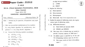 BCA 3RD SEM COMPUTER ORGANISATION 2018 | MJPRU