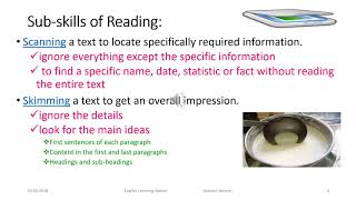 Reading Sub skills: Skimming and Scanning
