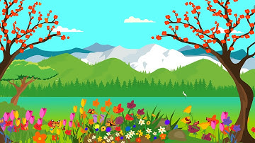 Green field flower garden mountains  | cartoon background animation | butterflies