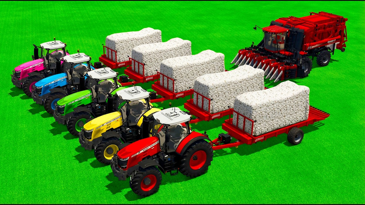 COTTON HARVEST MONSTER TRACK FUN AND MASSEY FERGUSON COTTON BALE LOADING FARMING SIMULATOR 25