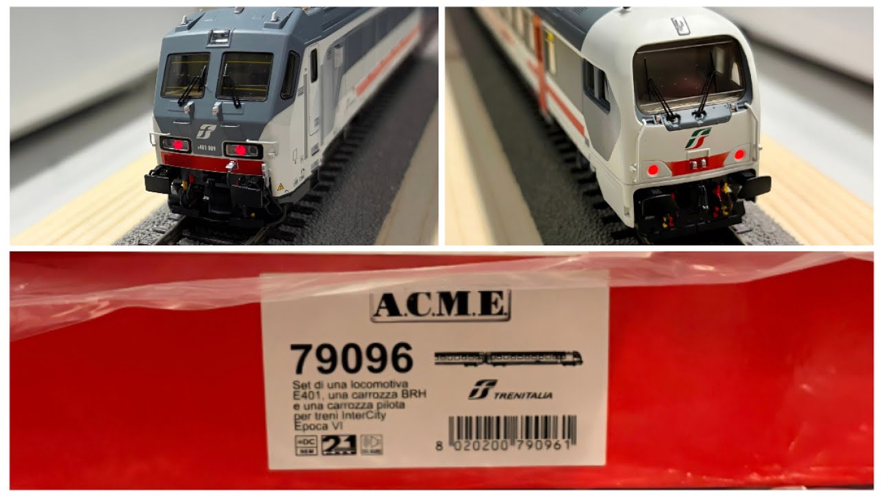 New Acme 79096“: locomotiva E.401,+carrozza multiservizi+pilota Z Dcc (Visione esterna e test sound)