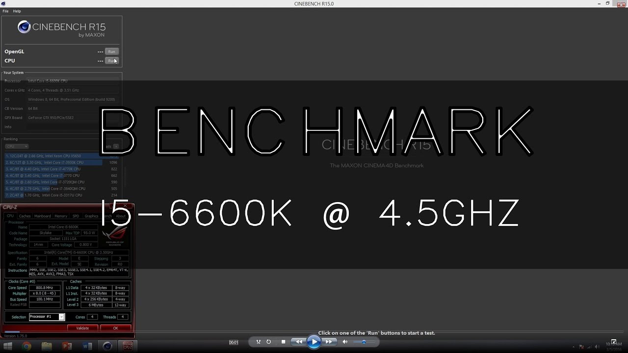 I5 6600k 4 5ghz Overclock Cinebench R15 Youtube