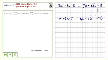 GCSE Maths EDEXCEL Specimen Set 1 Higher     Paper 1   Q15 Simplifying Algebraic fractions