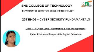 Cyber Ethics and Responsible Digital Behaviour| Cyber Security Fundamentals | SNS Institutions