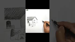 Today Now Let's draw A Winter morning in beautiful village 👍👍#shorts #status #viral