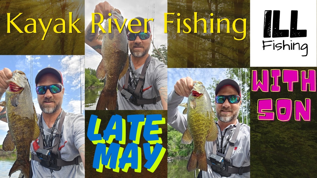 Kayak Bass Fishing a River in Illinois with Son. ILLFISHING