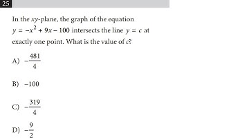 25. In the xy-plane, the graph of the equation y=-x^2+9x-100 intersects the line y=c at exactly one