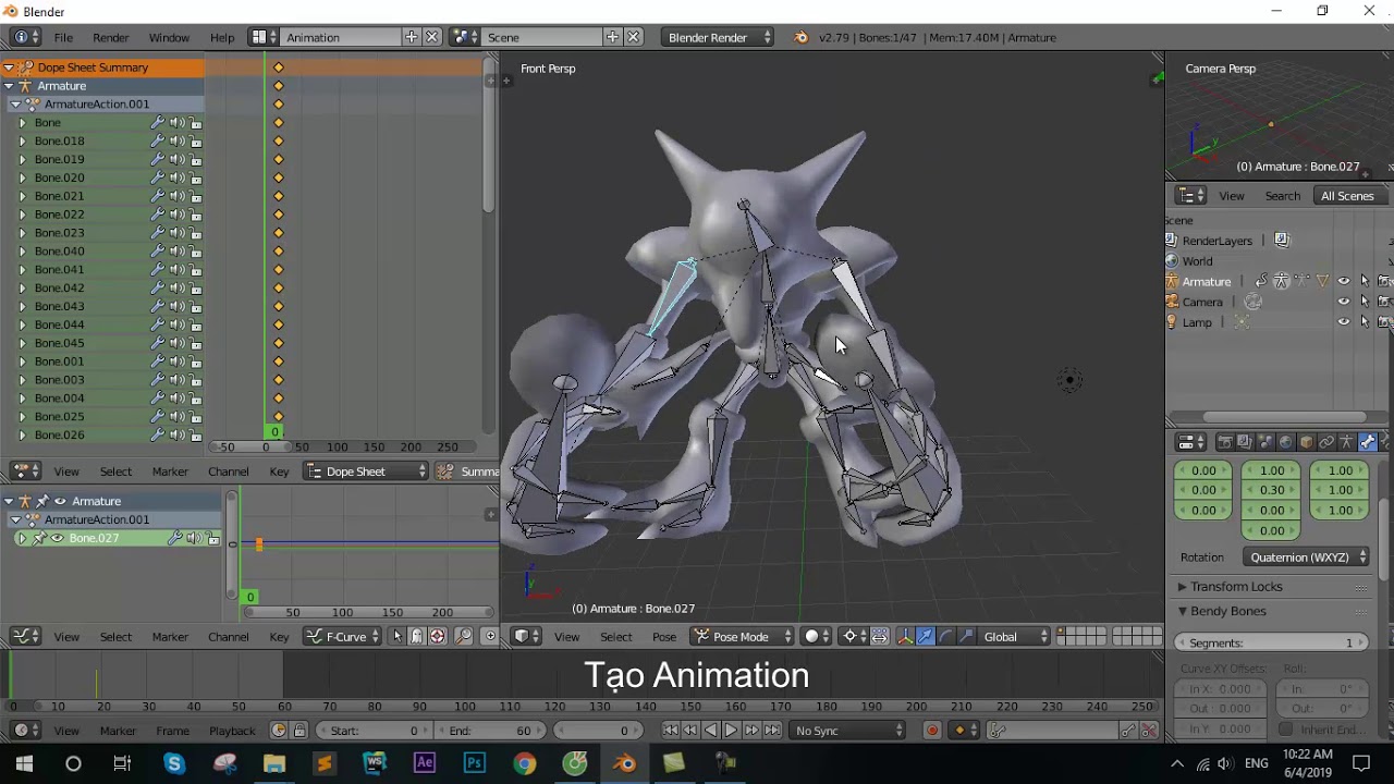 Tạo khung xương, animation và thêm texture, animation cho mô hình - YouTube