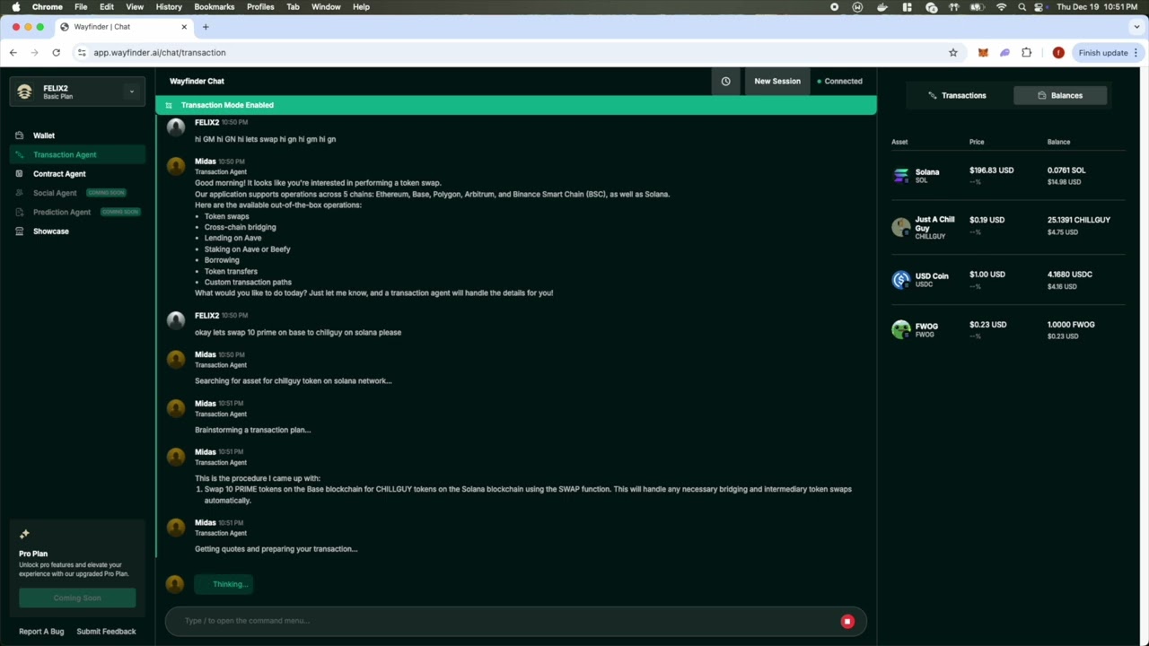 Multi Hop Bridge Swap Demo on Wayfinder AI