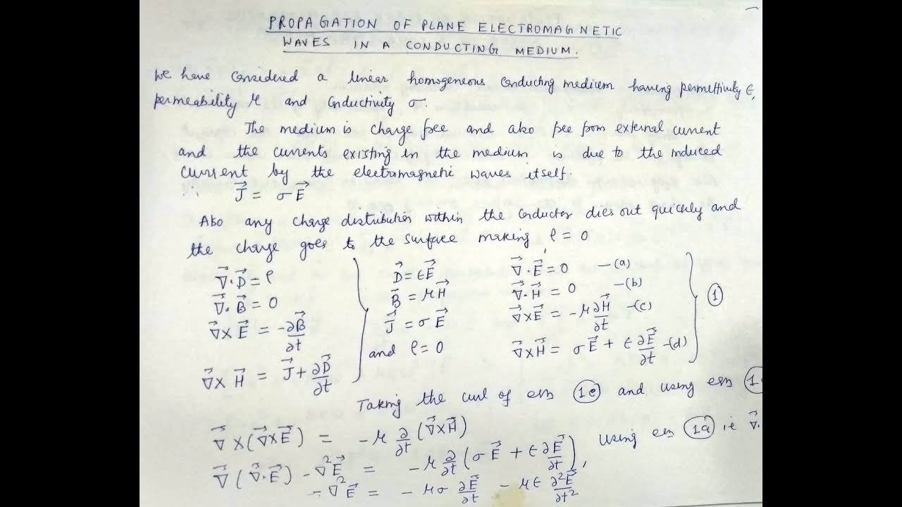 Propagation of Electromagnetic Waves in a Conducting Medium-I - YouTube