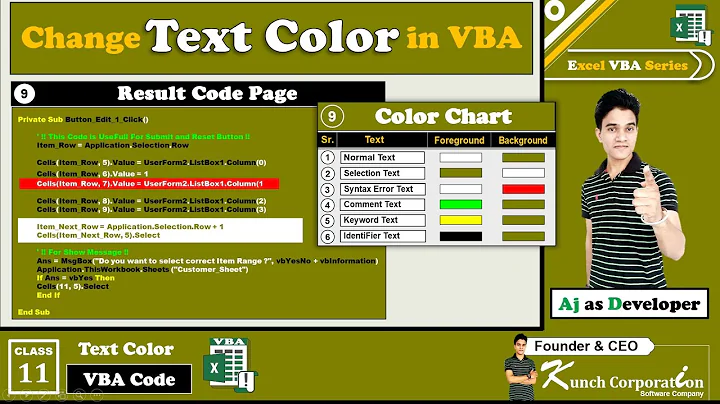 Change Text Color in VBA Code by Aj as Developer | Excel VBA Background Color and Foreground Color