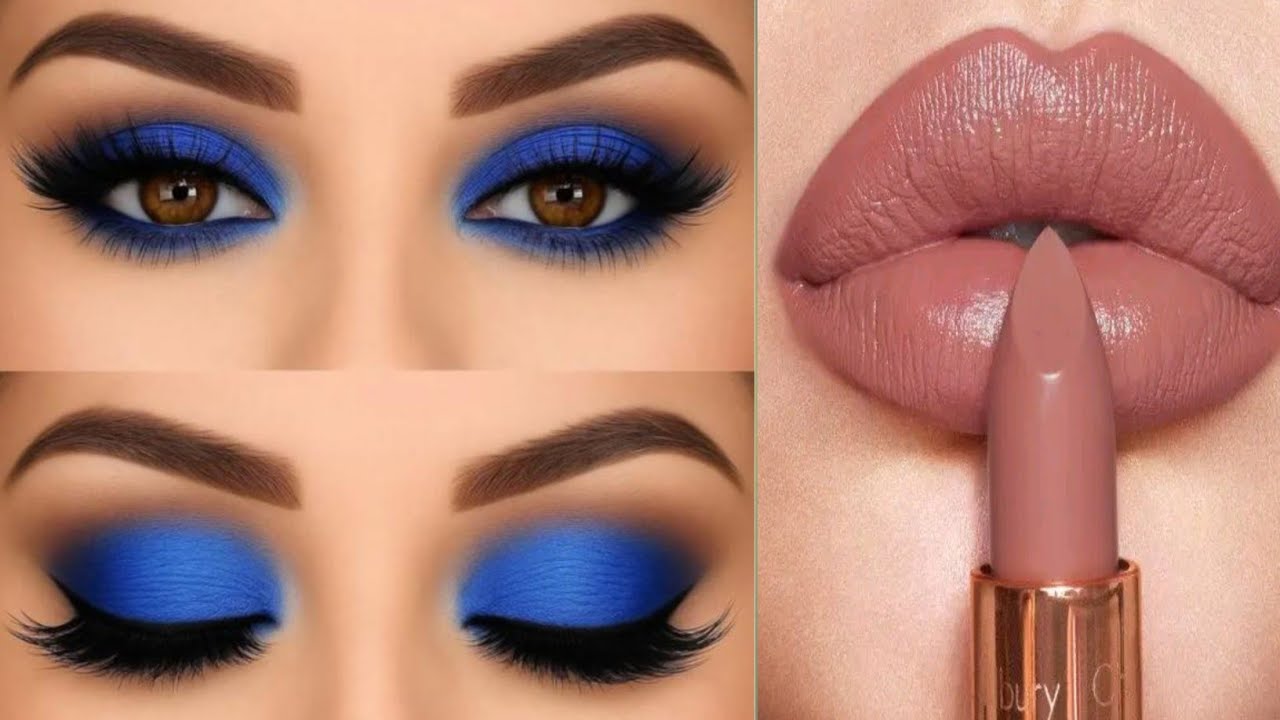 Simple and easy Smokey eye makeup look tutorial step by step blue brown eyeshadow 👀💄