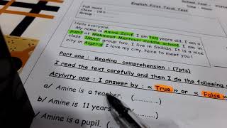 اختبار  الفصل الأول لغة إنجليزية سنة أولى متوسط