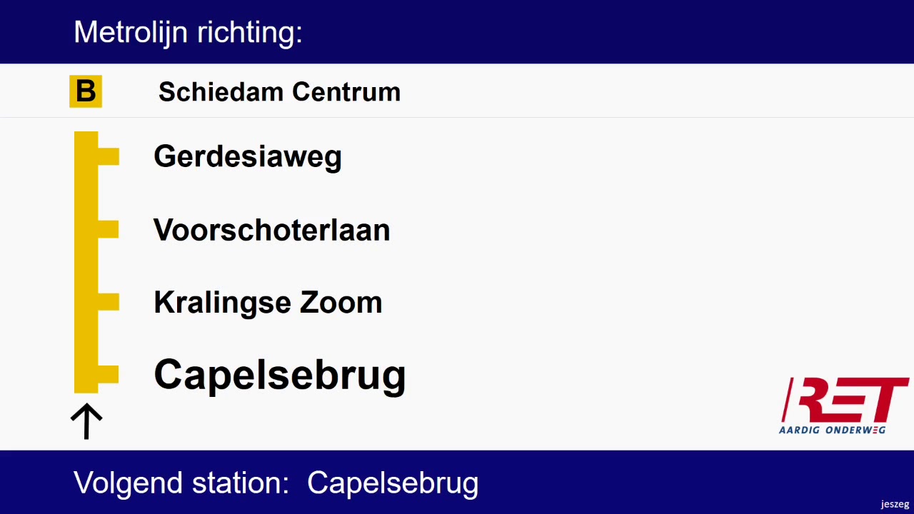 [RET Metro Rotterdam] Omroepen Lijn B Nesselande - Schiedam Centrum