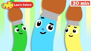Learn Colors for Children with Petey Paintbrush | Coloring Vehicles & Animals + | First University