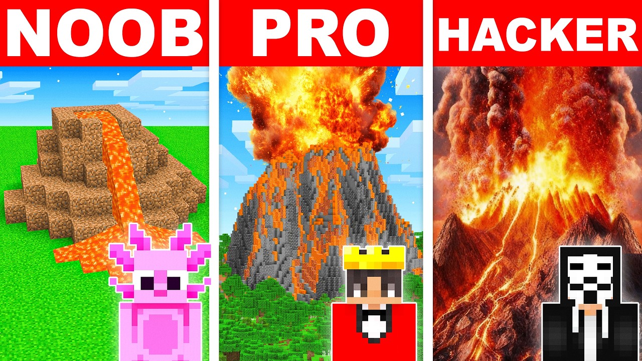 Mongo and Axy VOLCANO House Challenge in Minecraft!