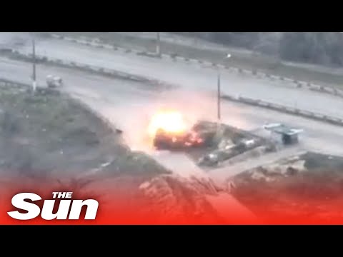 Ukrainian artillery wipe out Russian armoured vehicle in huge explosion