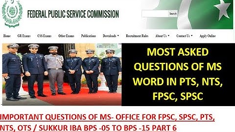 FPSC CUSTOM INSPECTOR /SUKKUR IBA BPS -05 TO15  MS OFFICE MOST REPEATED QUESTIONS PART 6