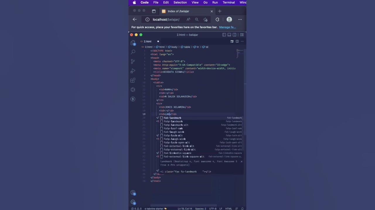 Html biodata siswa shorts rpl coding programmer programming 