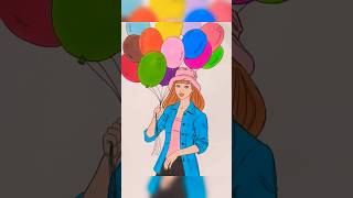 Coloring Girl with balloons | Coloring page