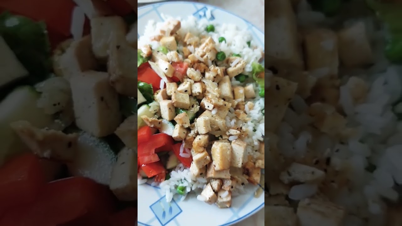 Gyros with chicken meat and fried tofu with rice and salad🥬🥗 YouTube