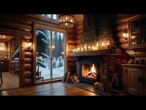 Cozy Winter Cabin Ambience ️ Soft Relaxing Piano Music & Gentle Snow ...