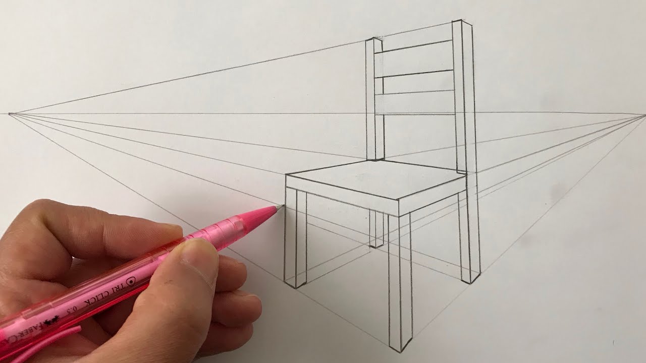 Step by step two point perspective - kolay sandalye çizimi perspektif