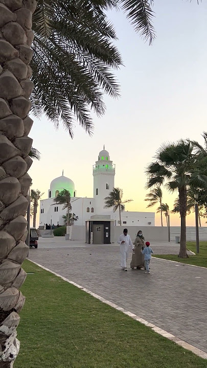 Evening View Mosque Along the Red Sea in Jeddah Kingdom Saudi Arabia