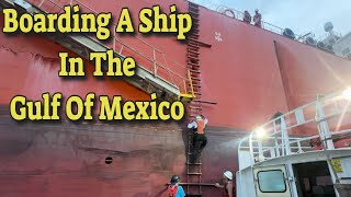 What The Ship Traveling to and boarding a crude oil tanker in the Gulf of Mexico