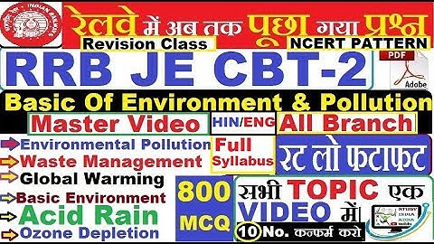 Top 800 Mcq RRB JE Cbt 2 Basic Of Environment & Pollution |Previous Year Topicwise Que /जल्दी देख लो