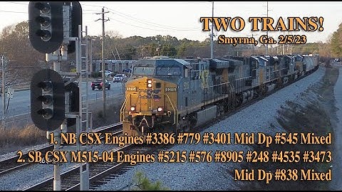 Two CSX Mixed Freight Trains in Smyrna, Georgia NB & SB 2/5/23