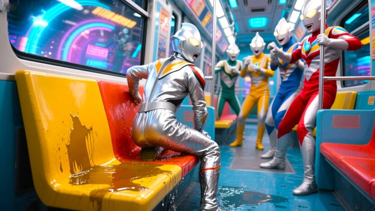 小赛罗好心提醒爷爷公交座位有水，没想到座位却被贝利亚抢走了！这下贝利亚湿透了【九九动漫】