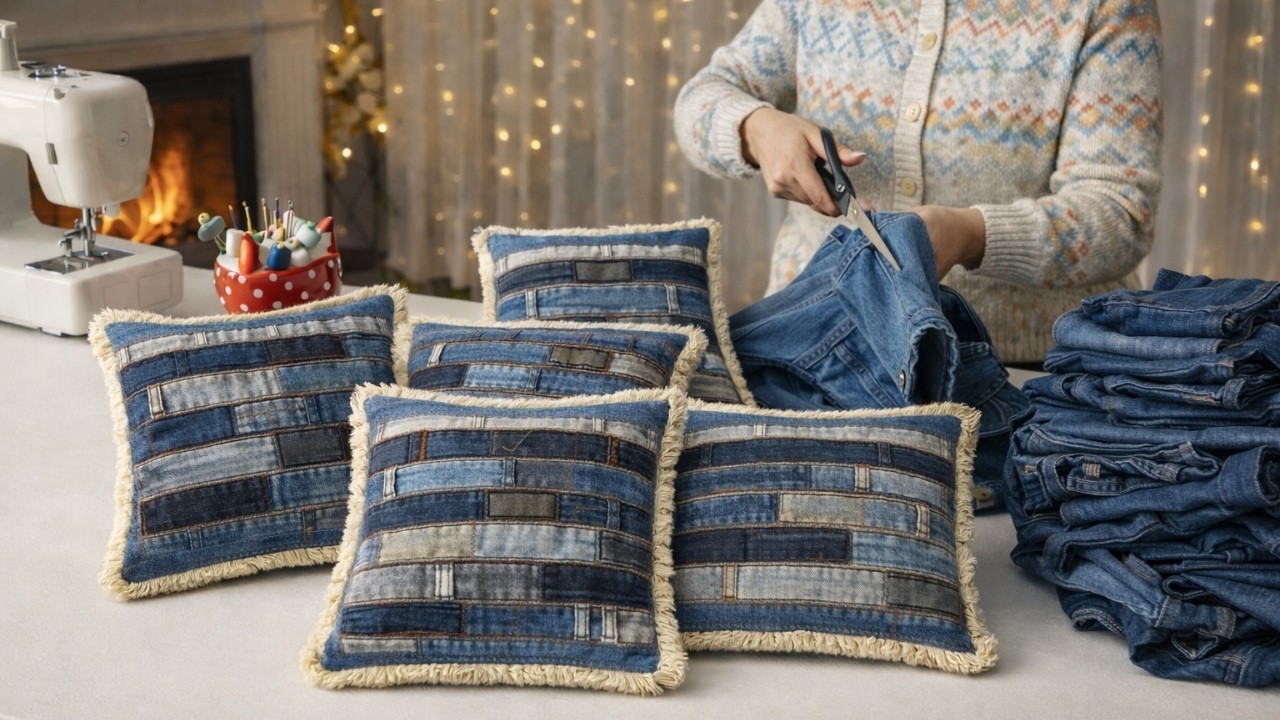 AMAZING UPCYCLING! Old Jeans Belts Become Designer Pillows