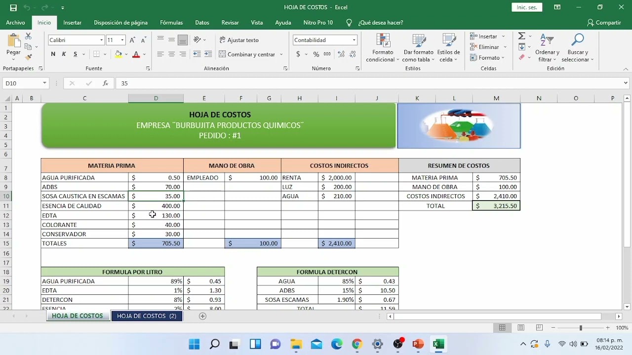 Plantilla de excel para determinar costos de producción de productos  químicos - YouTube