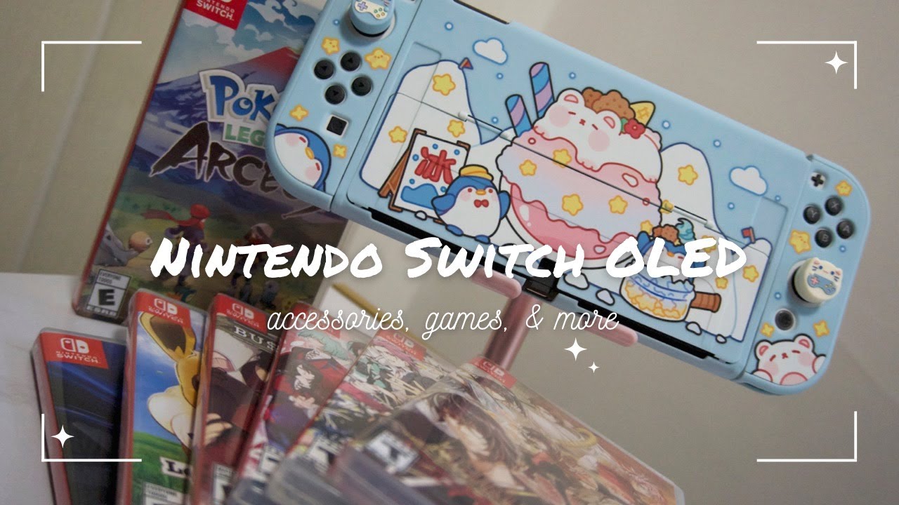 🐱 unboxing nintendo switch OLED, cute accessories, pokemon &amp; otome games - YouTube