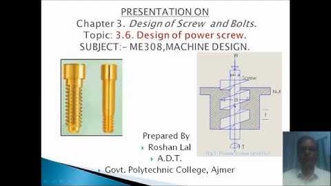ME308 Design of Power Screw Roshan Lal ADT GPC Ajmer