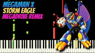 Mega Man X - Storm Eagle (Mega Drive Remix) - Piano Tutorial - Visualizer - 4k