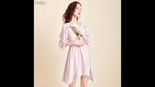 ARTKA 2020 Spring New Women Dress Elegant Ruffled V Neck Dress Lantern Sleeve Elastic Waist 2 Piece