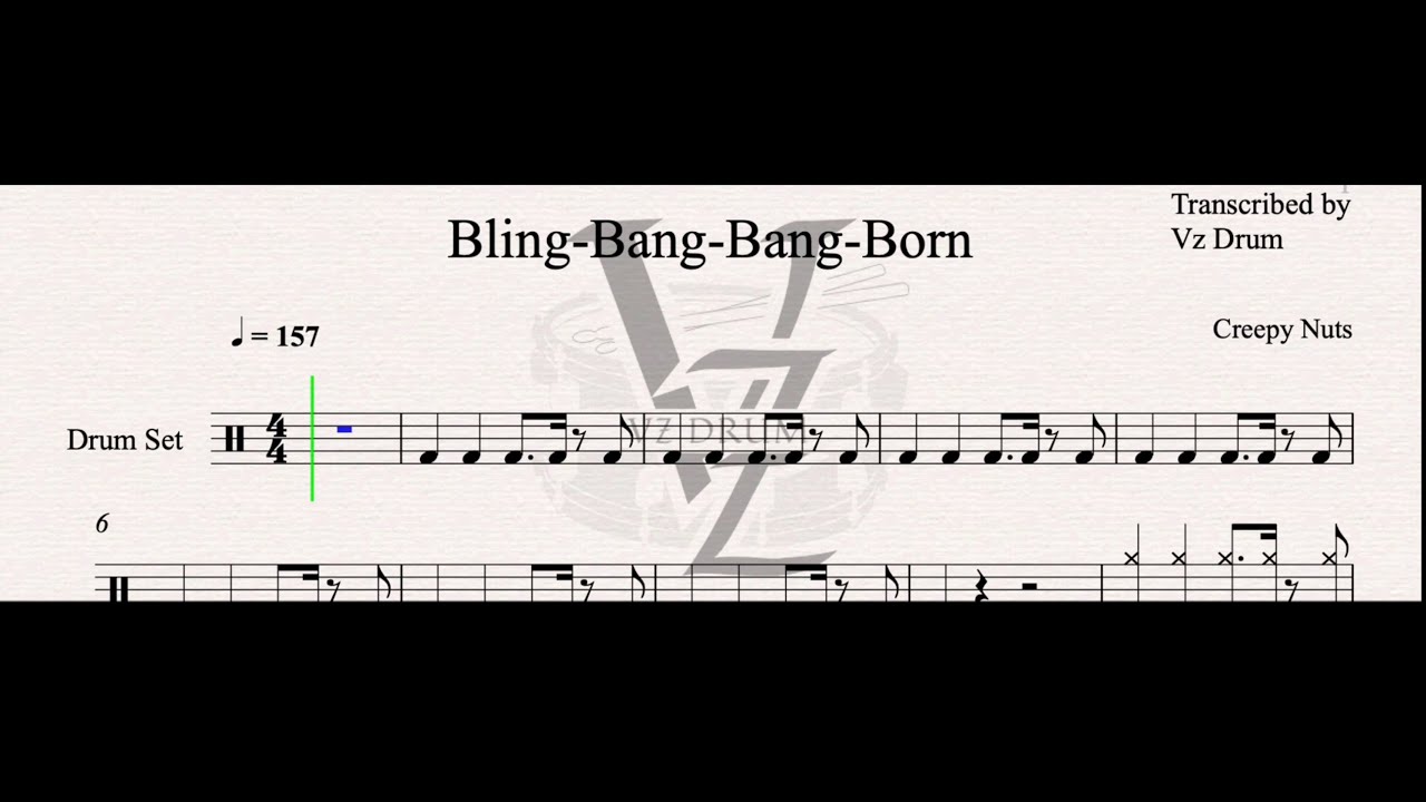 Creepy Nuts - Bling-Bang-Bang-Born Drum Score [ Drum Sheet Music
