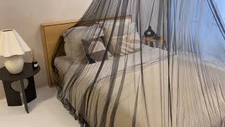 Black Round Bed Canopy for Single to King-Sized Beds - Conical Mosquito Net Enclosed